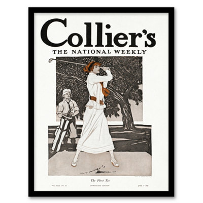 Artery8 Edward Penfield Framed Wall Art Woman Golfer First Tee Vintage Magazine CoverA3 Size from B&Q