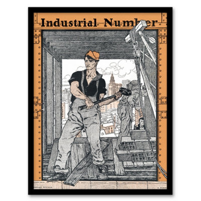 B&Q -  Edward Penfield Framed Wall Art Print Industrial Number WorkerA3 Size
