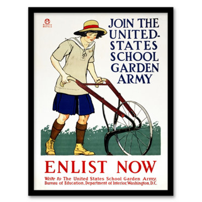 B&Q -  Edward Penfield Framed Wall Art United States School Garden ArmyA3 Size