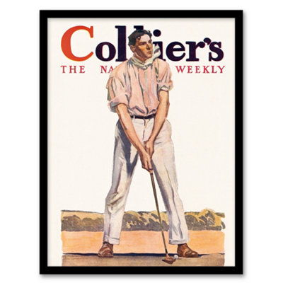 B&Q -  Edward Penfield Framed Wall Art Vintage Magazine Cover Golfer ForeA3 Size