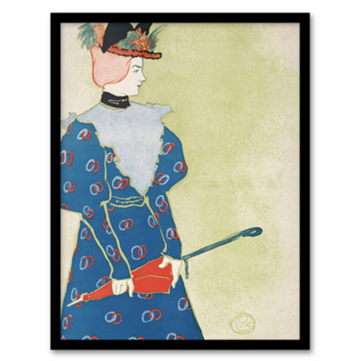 B&Q -  Edward Penfield Framed Wall Art Print Woman Holding Umbrella PaintingA3 Size