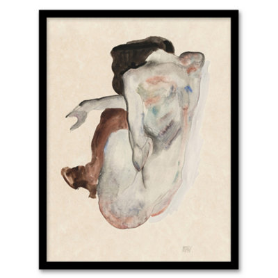 Artery8 Egon Schiele Framed Wall Art Crouching Nude In Shoes And Black StockingsA3 Size from B&Q