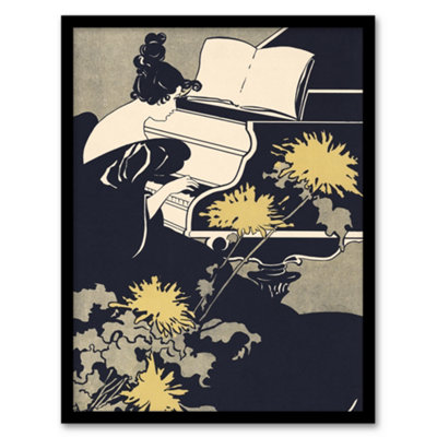 B&Q -  Ethel Reed Framed Wall Art Print Miss Traumerei Piano Book CoverA3 Size