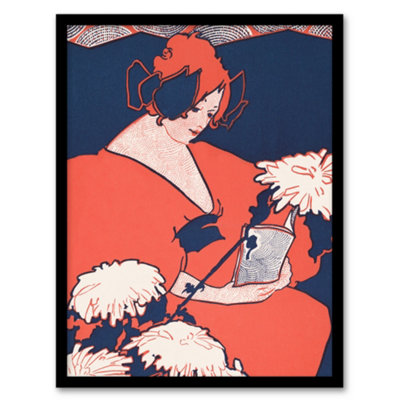 B&Q -  Ethel Reed Framed Wall Art The Penny Magazine Cover Woman ReadingA3 Size