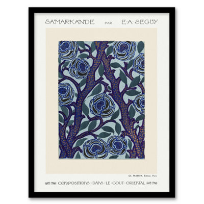 B&Q -  Eugene Seguy Framed Wall Art Print Vintage Rose Bush Flower PatternA3 Size
