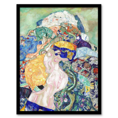 B&Q -  Gustav Klimt Framed Wall Art Print Baby Cradle Colourful PaintingA3 Size