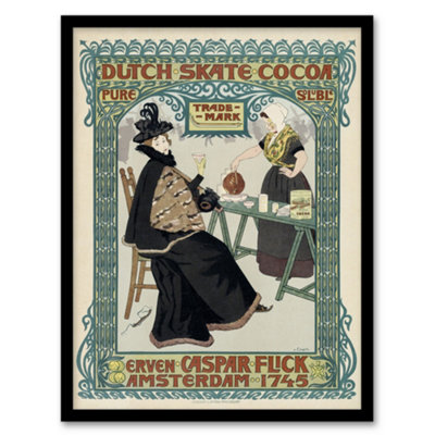 Artery8 Johann Georg Van Caspel Framed Wall Art Dutch Skate Cocoa AdvertA3 Size from B&Q