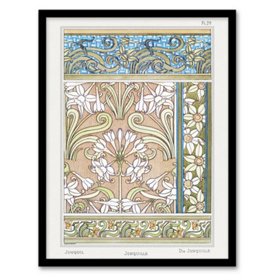 B&Q -  Maurice Pillard Verneuil Framed Wall Art Print Daffodil Art NouveauA3 Size