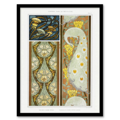 Artery8 Maurice Pillard Verneuil Framed Wall Art Peacock Jellyfish Lily Nouveau PatternsA3 Size from B&Q