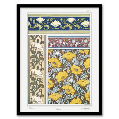 B&Q -  Maurice Pillard Verneuil Framed Wall Art Print Poppy Flower PatternsA3 Size
