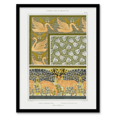 Artery8 Maurice Pillard Verneuil Framed Wall Art Swans Butterflies And Deer PatternsA3 Size