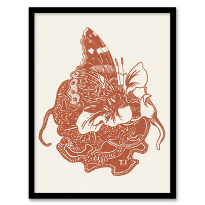 B&Q -  Theo Van Hoytema Framed Wall Art Print Butterfly On Nasturtium FlowerA3 Size
