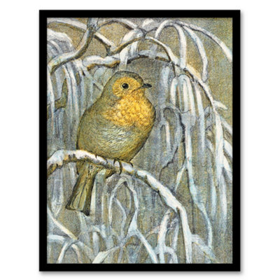 Artery8 Theo Van Hoytema Framed Wall Art Print Robin On Snowy Tree BranchA3 Size from B&Q
