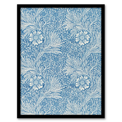 Artery8 William Morris Framed Wall Art Print Marigold Flower Blue PatternA3 Size from B&Q