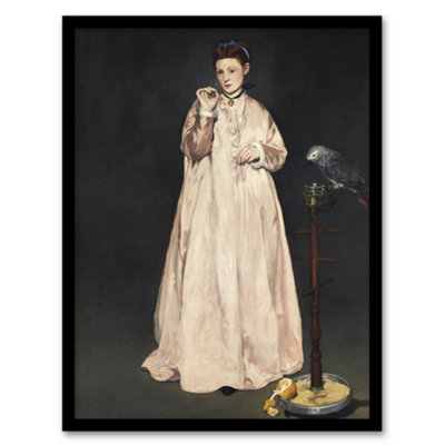 Artery8 Edouard Manet Framed Wall Art Print Young Lady With A Parrot PortraitA3 Size