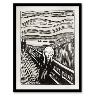 Artery8 Edvard Munch Framed Wall Art Print The Scream 1895 Black And WhiteA3 Size from B&Q
