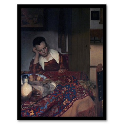 B&Q -  Johannes Vermeer Framed Wall Art A Maid Asleep Portrait PaintingA3 Size