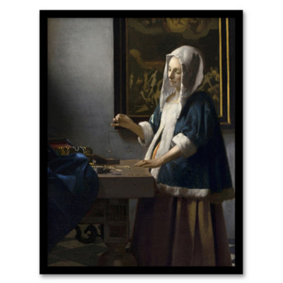 Artery8 Johannes Vermeer Framed Wall Art Print Woman Holding A BalanceA3 Size from B&Q