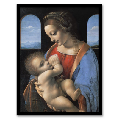B&Q -  Leonardo Da Vinci Framed Wall Art Print Madonna Litta Virgin MaryA3 Size