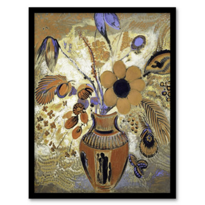 Artery8 Odilon Redon Framed Wall Art Print Etruscan Vase With Flowers - A3 Size B&Q