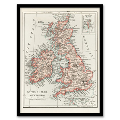 Artery8 Rand Mcnally And Co Framed Wall Art Vintage 1900 British Isles MapA3 Size from B&Q