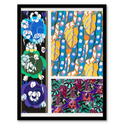 Artery8 Edouard Benedictus Framed Wall Art Colourful Floral Art Deco PatternsA3 Size from B&Q