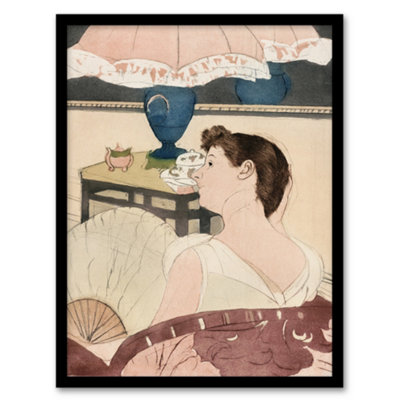 Artery8 Mary Cassatt Framed Wall Art Print The Lamp Woman With Fan PaintingA3 Size