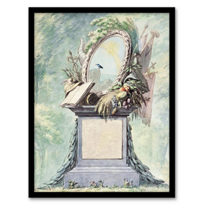 Artery8 Aert Schouman Framed Wall Art 18Th Century Monument Design Watercolour - A3 Size 18