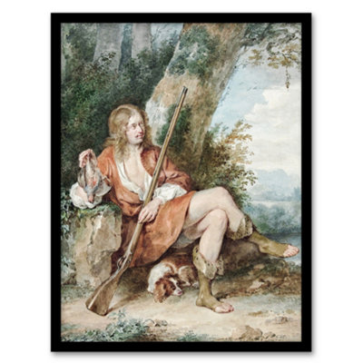 Artery8 Aert Schouman Framed Wall Art Resting Hunter With Partridge By A TreeA3 Size