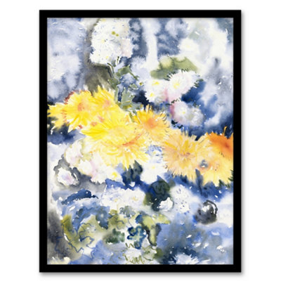 B&Q -  Charles Demuth Framed Wall Art Yellow And Blue Floral WatercolourA3 Size