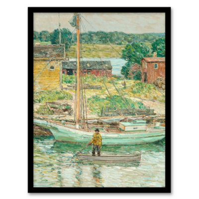 Artery8 Childe Hassam Framed Wall Art Oyster Sloop Sailboat In Cos Cob HarbourA3 Size from B&Q