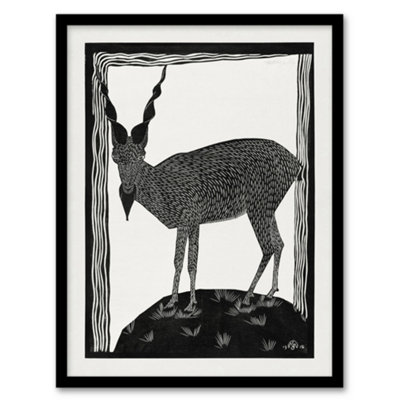 B&Q -  Samuel J De Mesquita Framed Wall Art Print Stylised Markhor GoatA3 Size