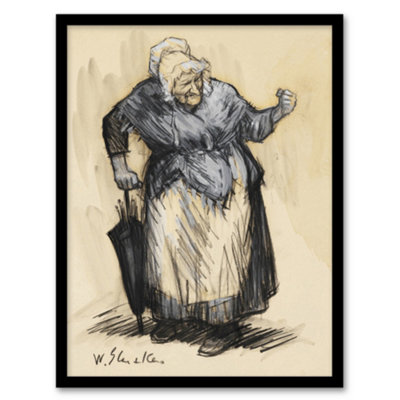 B&Q -  William James Glackens Framed Wall Art Print Old Lady SketchA3 Size