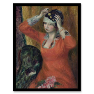 B&Q -  William James Glackens Framed Wall Art Girl In Red Dress Pinning On HatA3 Size