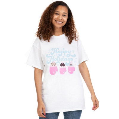 B&Q -  Pusheen Womens White Happy Holidays Short Sleeved T-Shirt (Medium)