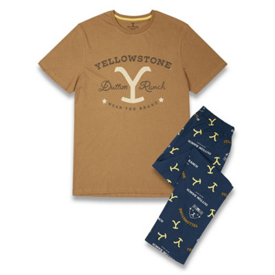 B&Q -  Yellowstone Mens Multicoloured Dutton Ranch Top And All Over Print Bottoms Short Sleeve Long Leg Pyjama Set (Xx-Large)