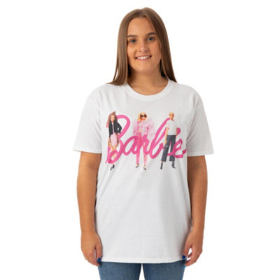 B&Q -  Barbie Womens White Dolls In Logo Short Sleeved T-Shirt (Large)