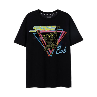 B&Q -  Spongebob Squarepants Womens Black 80's Neon Short Sleeved T-Shirt (Medium)