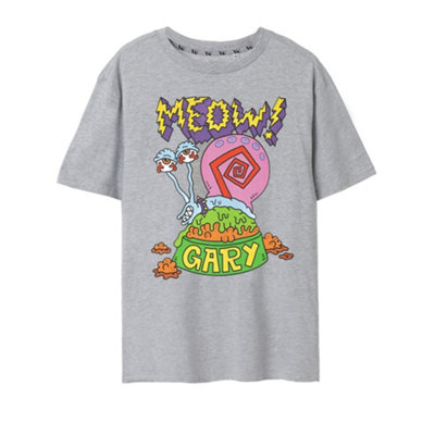 B&Q -  Spongebob Squarepants Mens Grey Meow Gary Short Sleeved T-Shirt (Small)