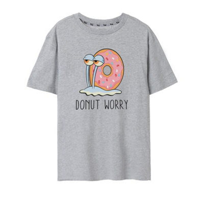 Vanilla Underground Spongebob Squarepants Womens Grey Donut Worry Short Sleeved T-Shirt (X-Large) from B&Q