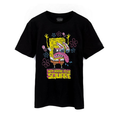 B&Q -  Spongebob Squarepants Mens Black Not Afraid To Be Square Short Sleeved T-Shirt (Small)
