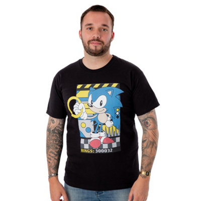 B&Q -  Sonic The Hedgehog Mens Black Classic Rings Short Sleeved T-Shirt (Xxx-Large)
