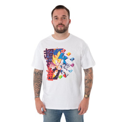 B&Q -  Sonic The Hedgehog Mens White Super Sonic Diamonds Short Sleeved T-Shirt (Small)