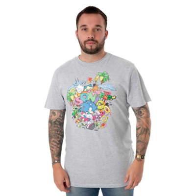 B&Q -  Sonic The Hedgehog Mens Grey Psychedelic Short Sleeved T-Shirt (Xxx-Large)