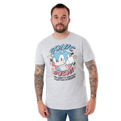 B&Q -  Sonic The Hedgehog Mens Grey Sonic Sushi Short Sleeved T-Shirt (Large)