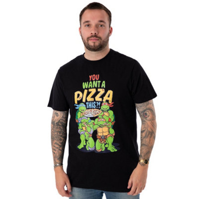 B&Q -  Teenage Mutant Ninja Turtles Mens Black You Want A Pizza This Short Sleeved T-Shirt (Xxx-Large)