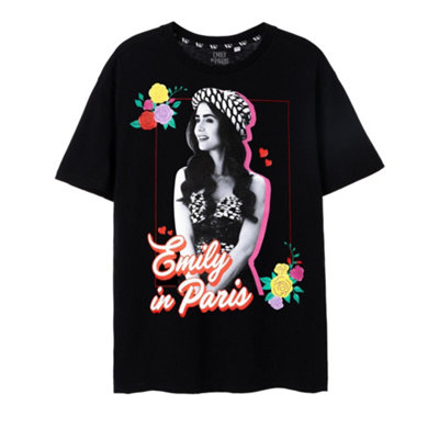B&Q -  Emily In Paris Womens Black Floral Short Sleeved T-Shirt (Xxx-Large)
