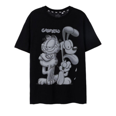 B&Q -  Garfield Mens Black Greyscale Short Sleeved T-Shirt (Small)