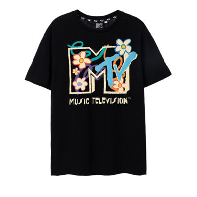 Vanilla Underground Mtv Unisex Black Flowers Short Sleeved T-Shirt (Small) from B&Q