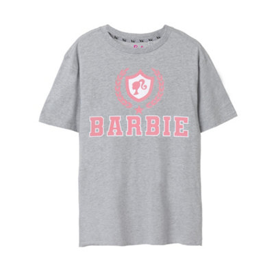 B&Q -  Barbie Womens Grey Collegiate Logo Short Sleeved T-Shirt (Small)